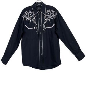 Western Express Pearl Snap Embroidered Shirt Black Size Large
